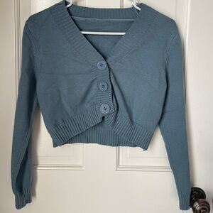 Lemongrass Blue Cropped Knit Cardigan